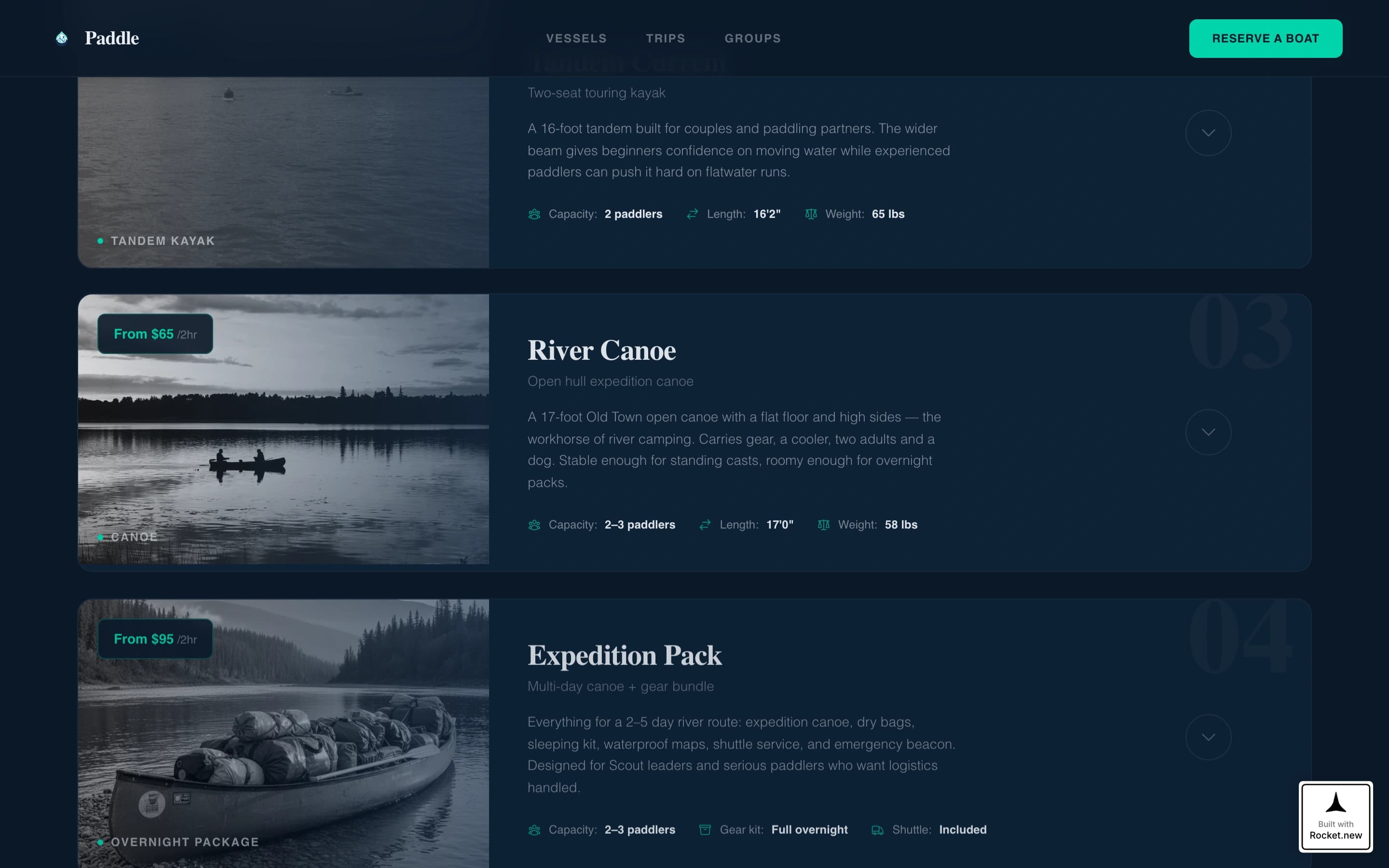 Paddle - Immersive Rental Landing Page Template
