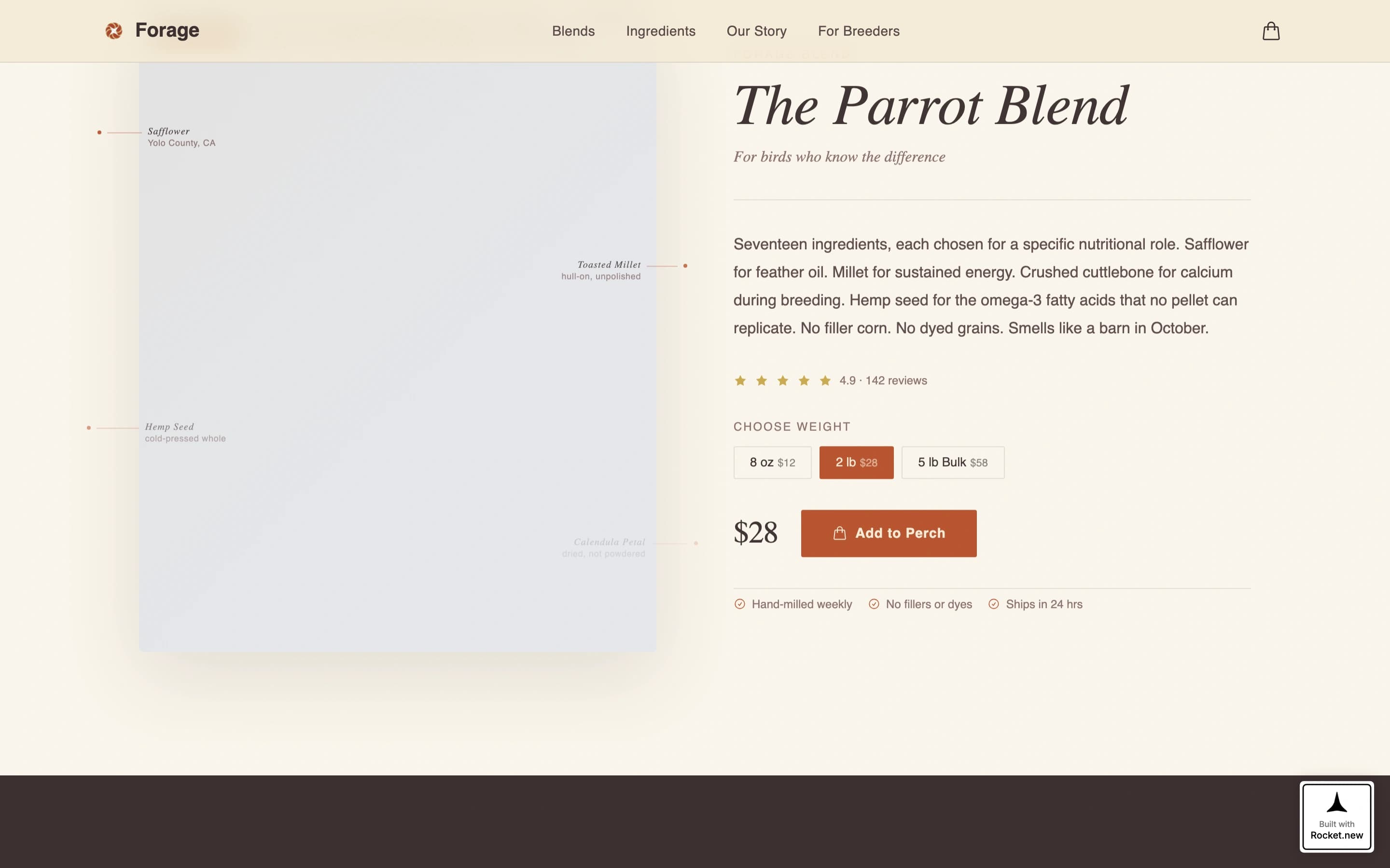 Forage - Artisan Birdfood Landing Page Template