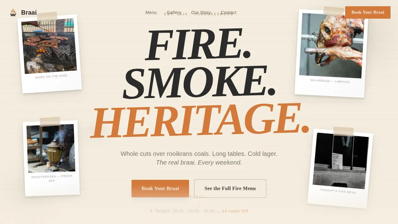 Hearth — Authentic Flame Grill Restaurant Landing Page Template