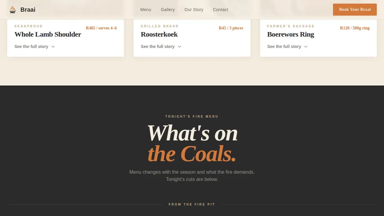 Hearth — Authentic Flame Grill Restaurant Landing Page Template