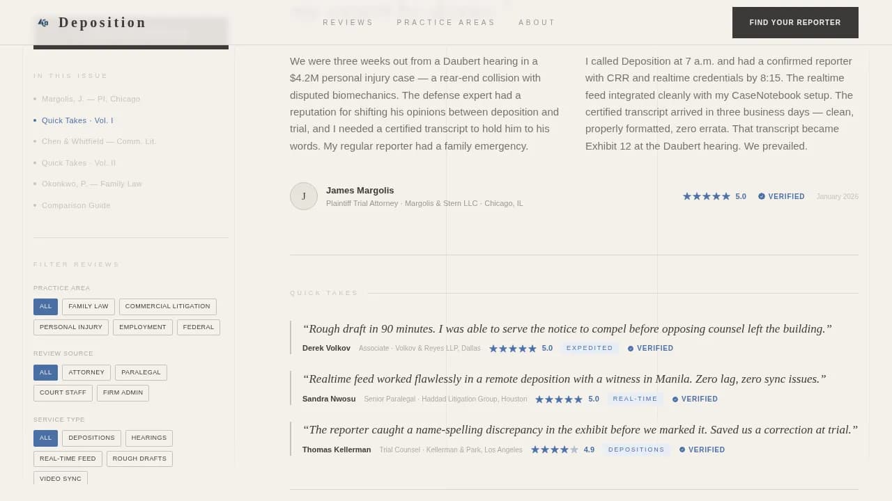 Deposition — Trusted Court Reporting Landing Page Template
