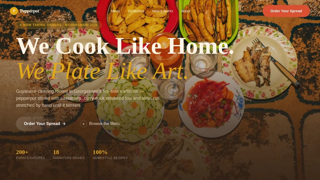 Pepperpot - Authentic Guyanese Catering Landing Page Template