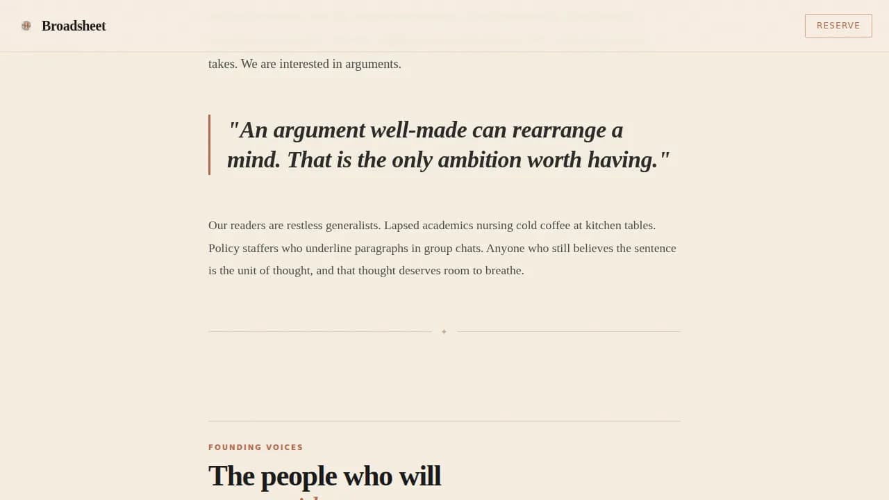 Broadsheet — Artisan Magazine Publishing Landing Page Template