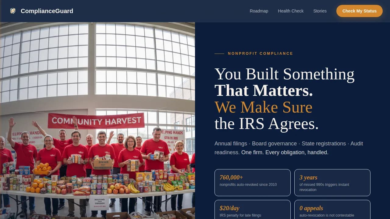 Comply — Streamlined Nonprofit Compliance Landing Page Template