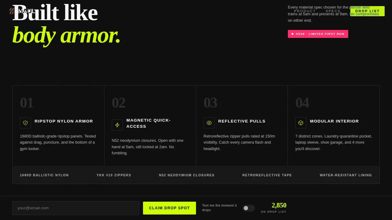 Haul — Premium Athletic Gear Brand Landing Page Template