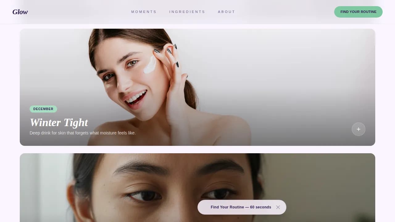 Glow - Seasonal Skincare Routine Landing Page Template