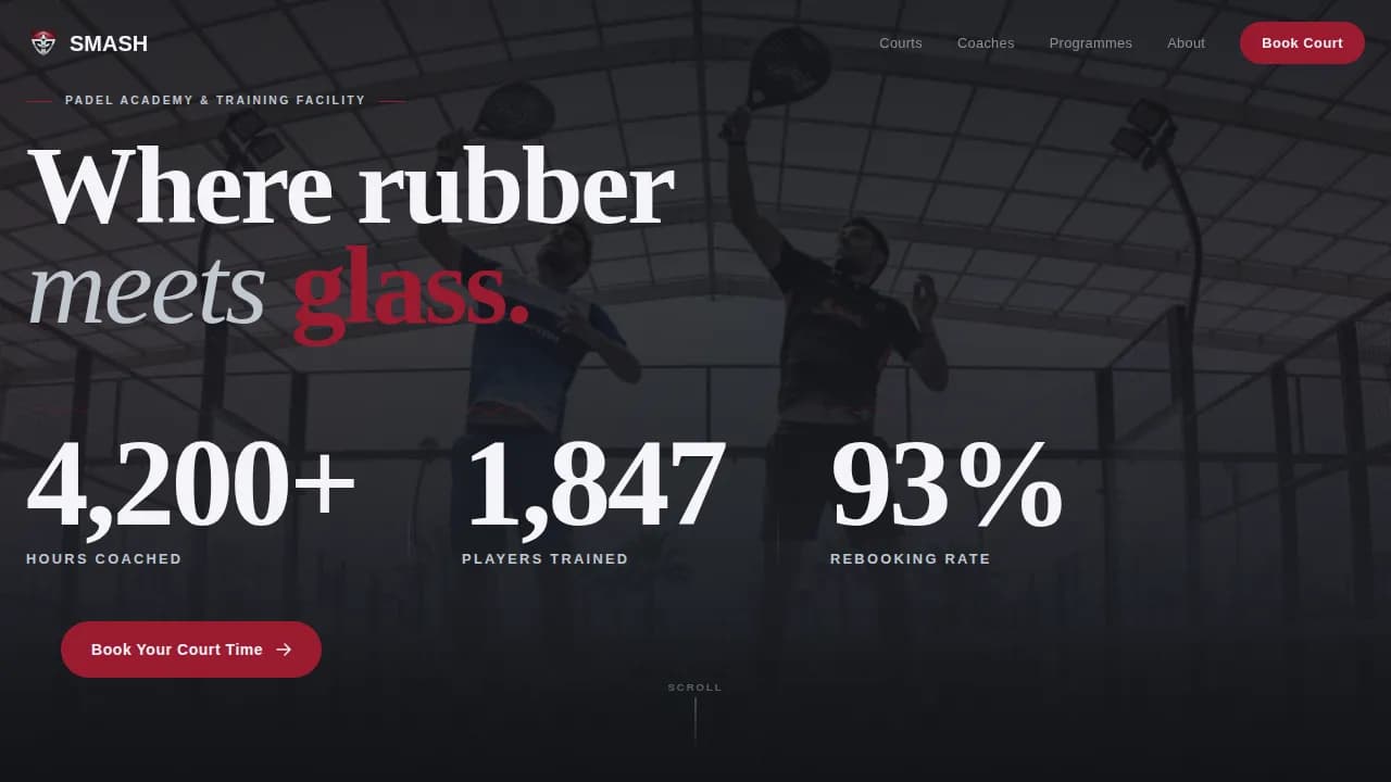 Smash — Dynamic Padel Booking Landing Page Template
