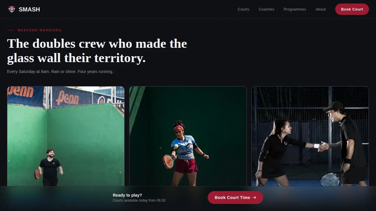 Smash — Dynamic Padel Booking Landing Page Template