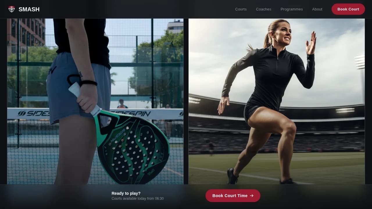 Smash — Dynamic Padel Booking Landing Page Template