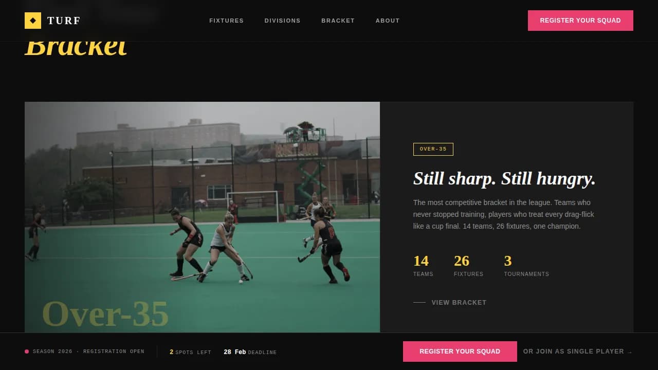 Turf — Competitive Field Sports League Landing Page Template