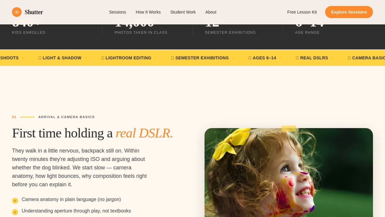 Shutter — Inspiring Kids Photography Landing Page Template