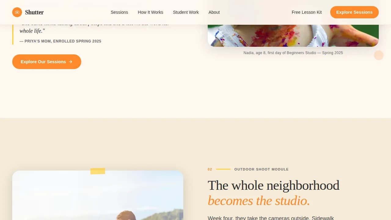 Shutter — Inspiring Kids Photography Landing Page Template