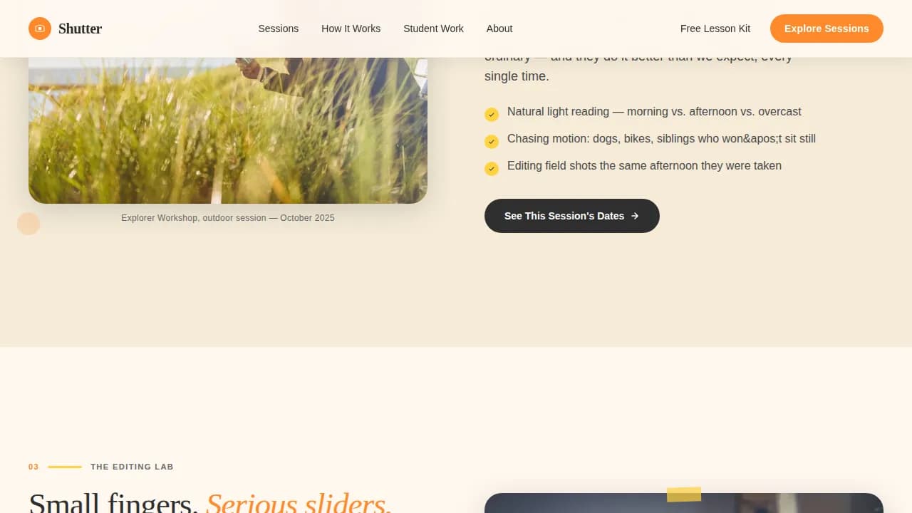 Shutter — Inspiring Kids Photography Landing Page Template