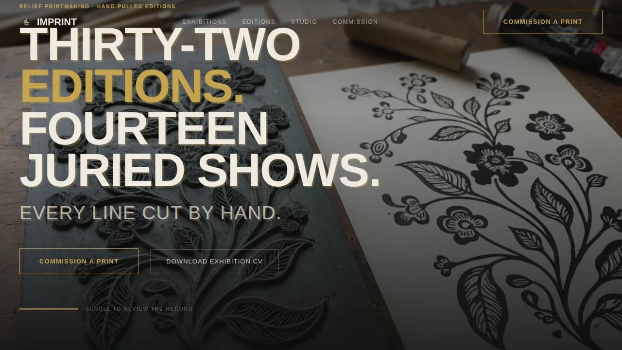 Imprint — Bold Printmaker Portfolio Landing Page Template