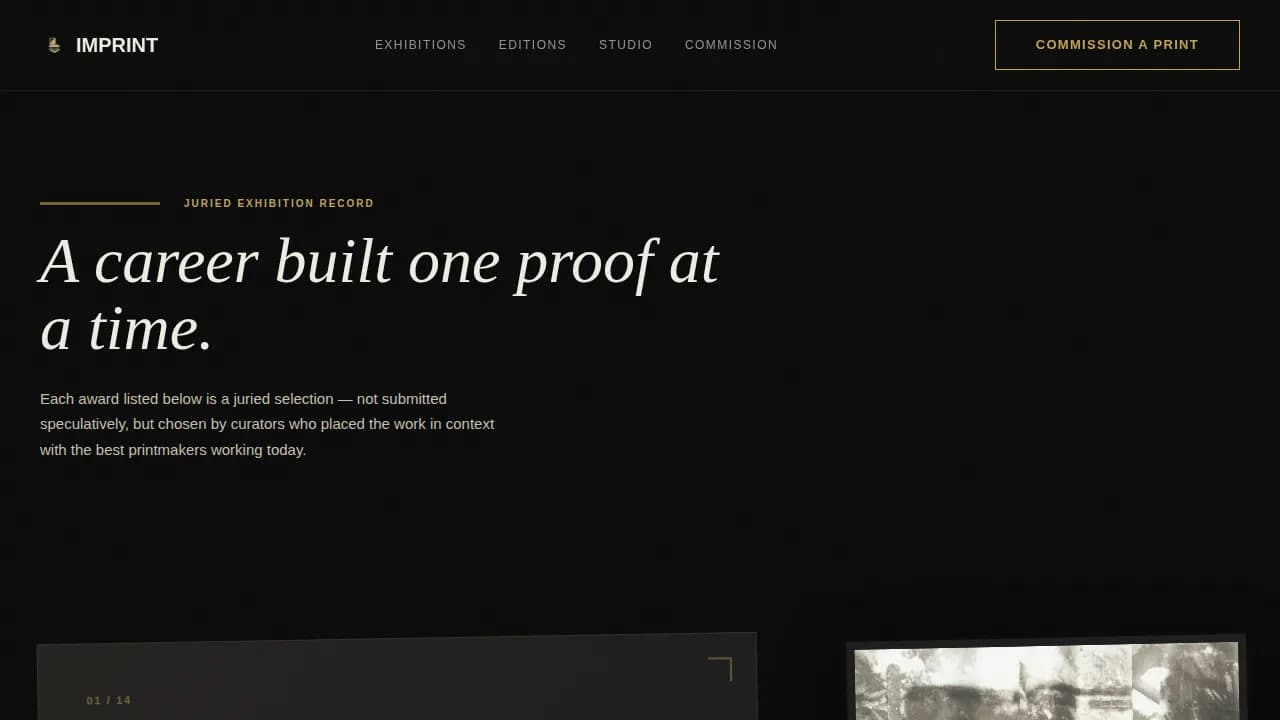 Imprint — Bold Printmaker Portfolio Landing Page Template