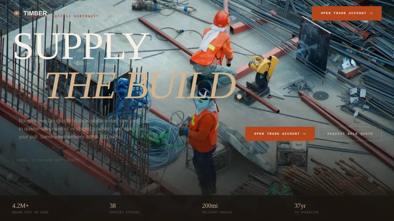 Timber — Industrial Lumber Yard Landing Page Template
