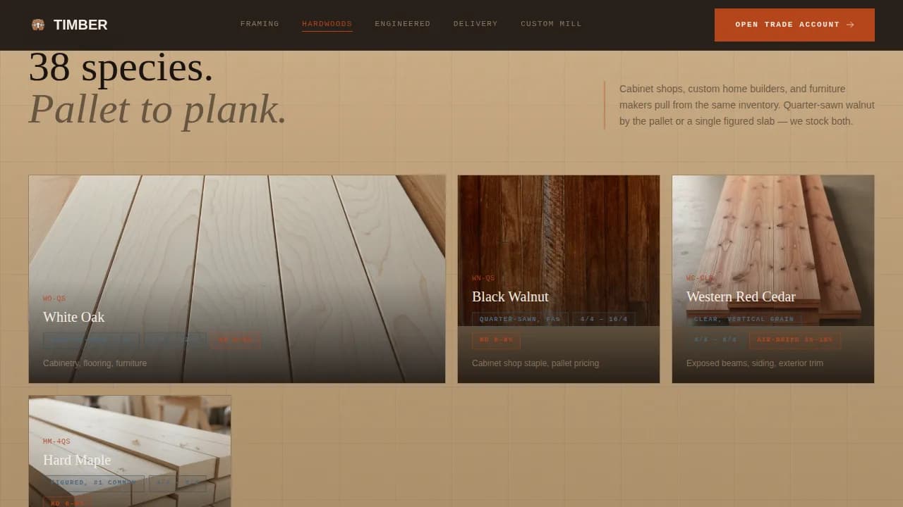 Timber — Industrial Lumber Yard Landing Page Template