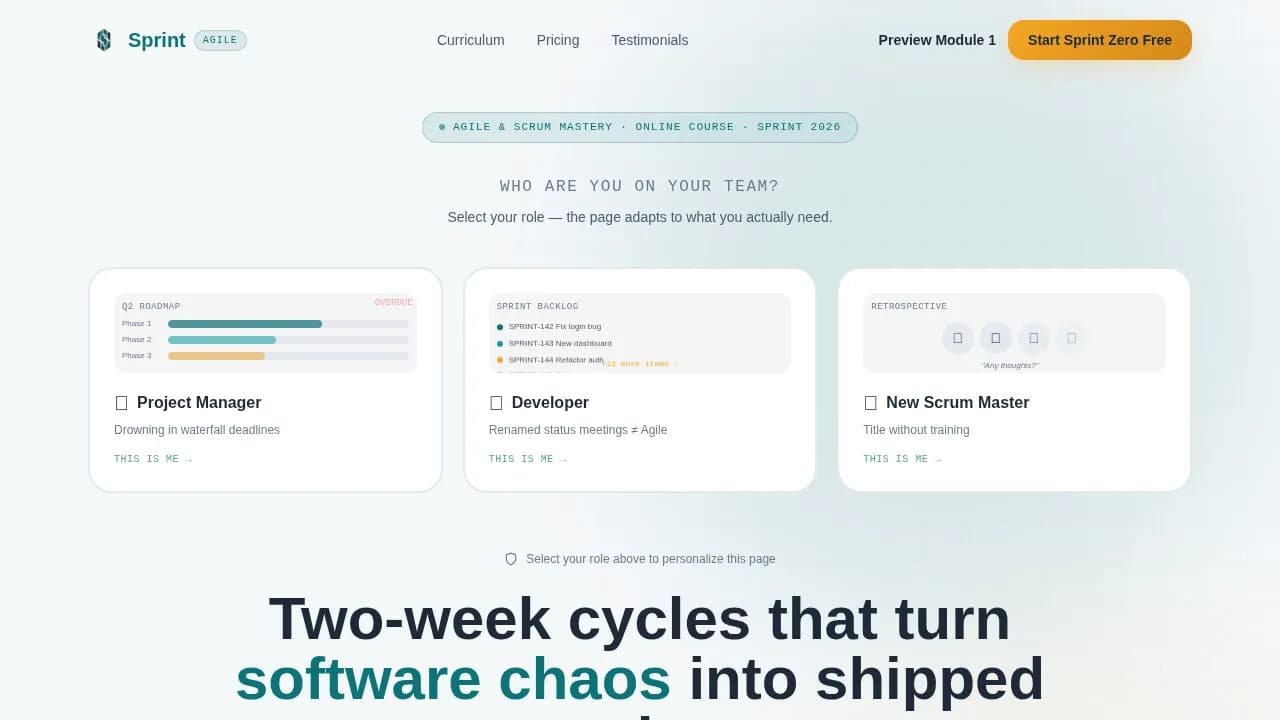 Sprint — Agile Scrum Mastery Landing Page Template