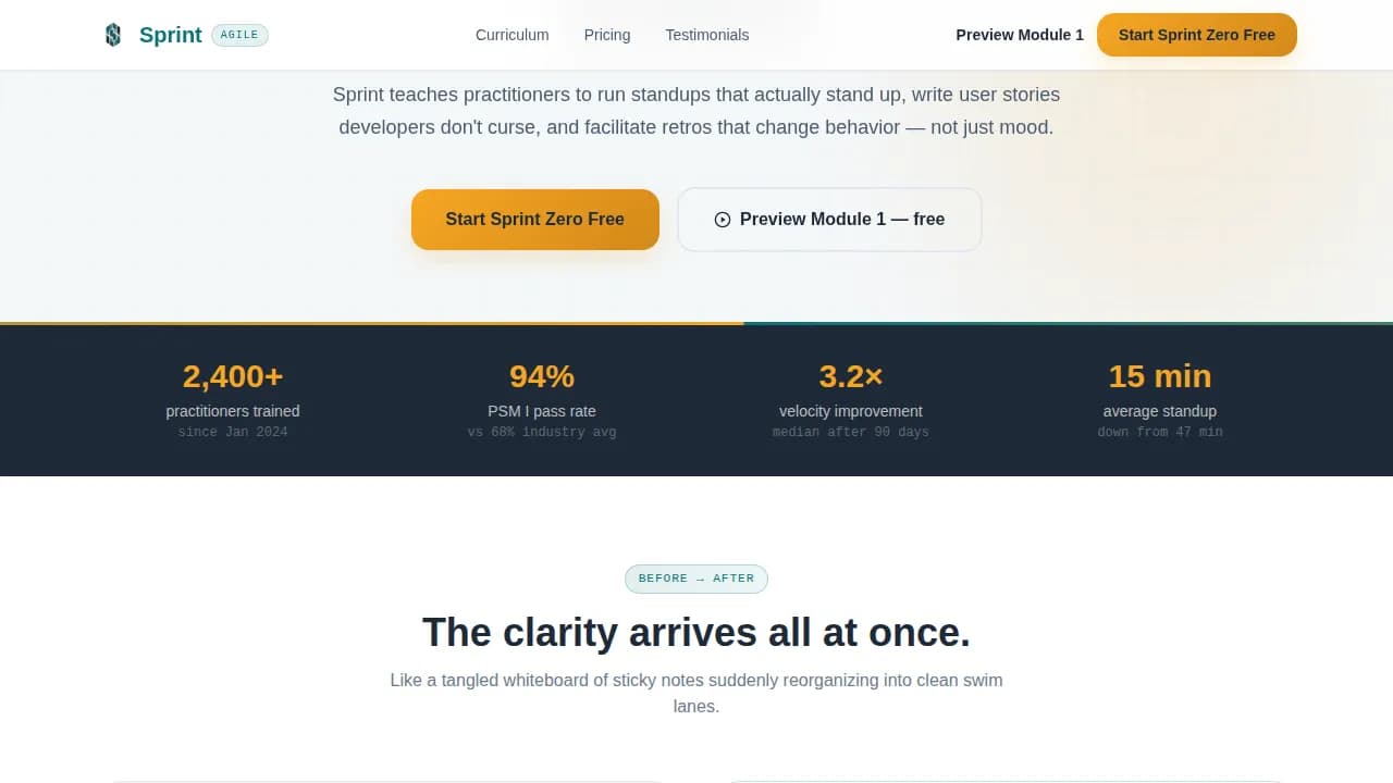 Sprint — Agile Scrum Mastery Landing Page Template