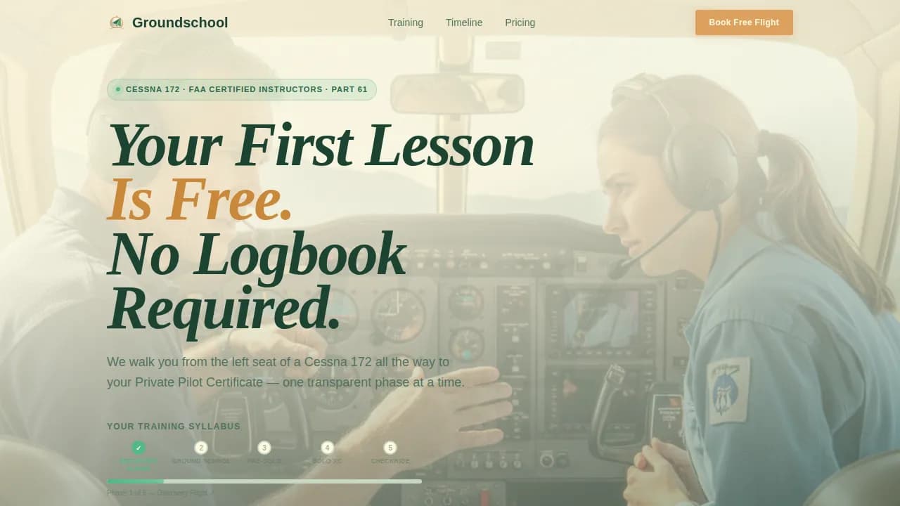 Groundschool — Accelerated Pilot Training Landing Page Template
