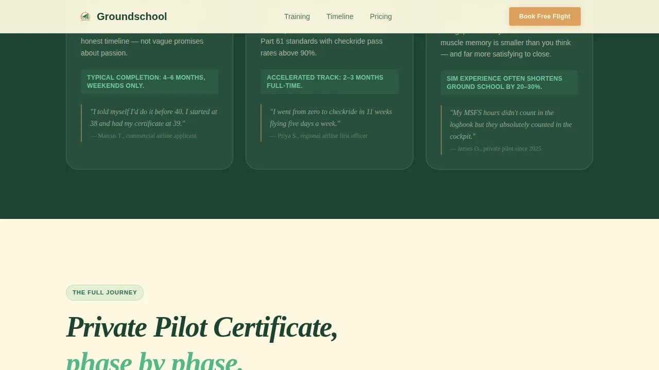 Groundschool — Accelerated Pilot Training Landing Page Template