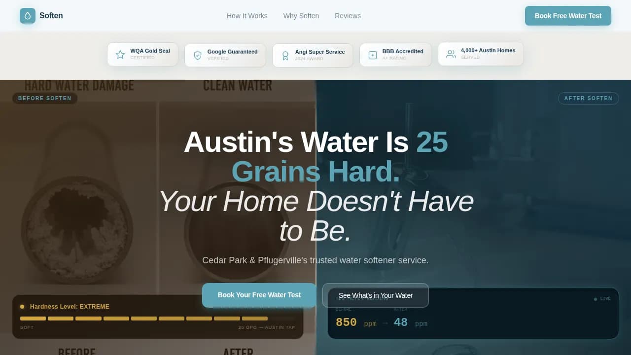 Soften — Reliable Water Treatment Landing Page Template