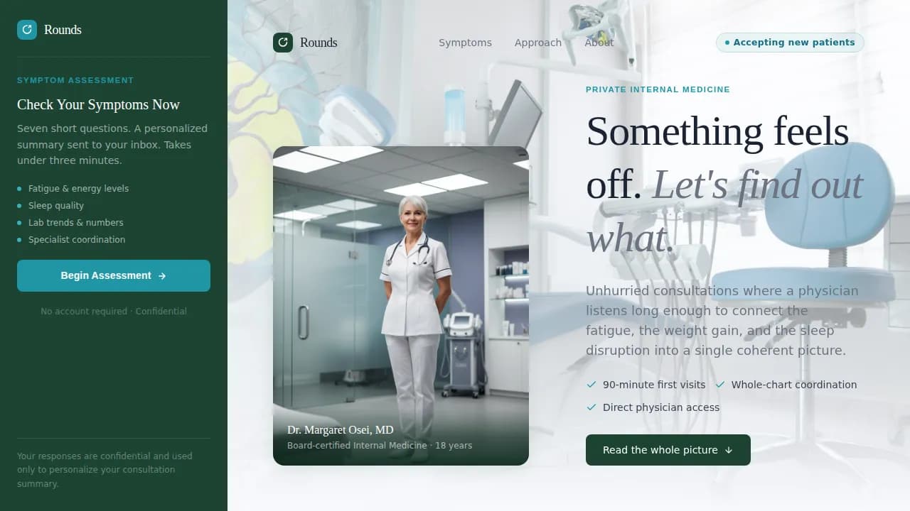 Private Internal Medicine Symptom Assessment Website Template