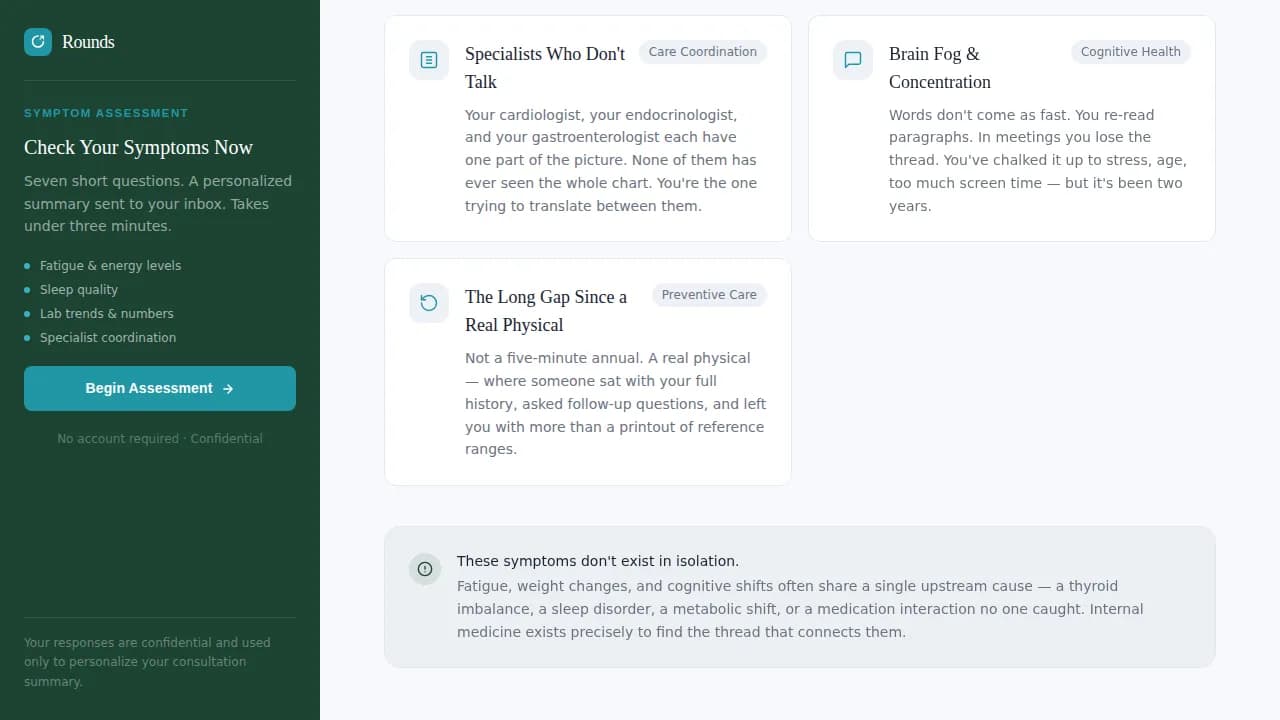 Private Internal Medicine Symptom Assessment Website Template