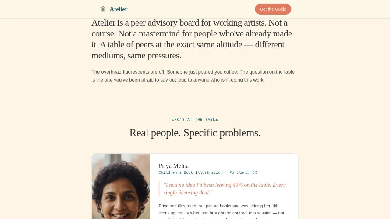 Atelier — Warm Artist Advisory Landing Page Template