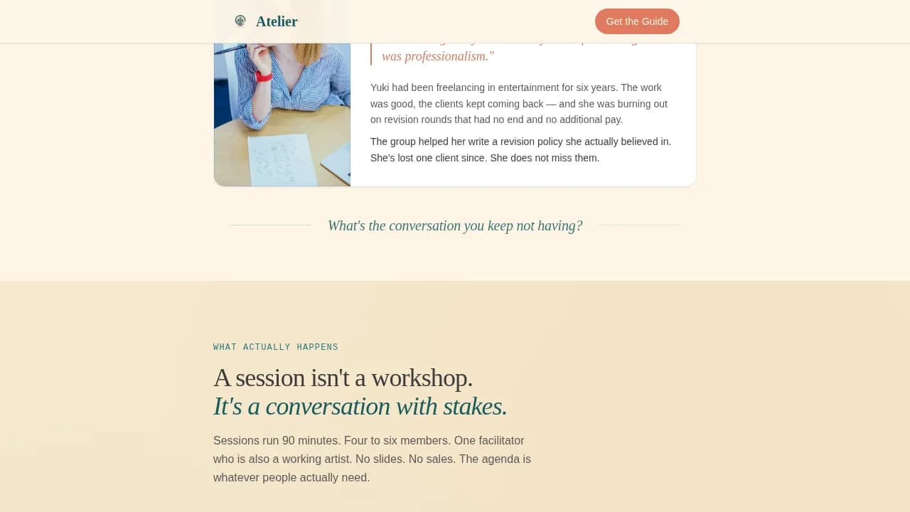 Atelier — Warm Artist Advisory Landing Page Template