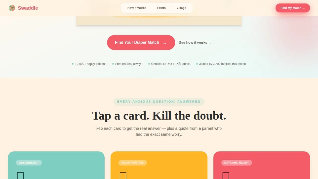 Swaddle — Perfect Cloth Diaper Landing Page Template