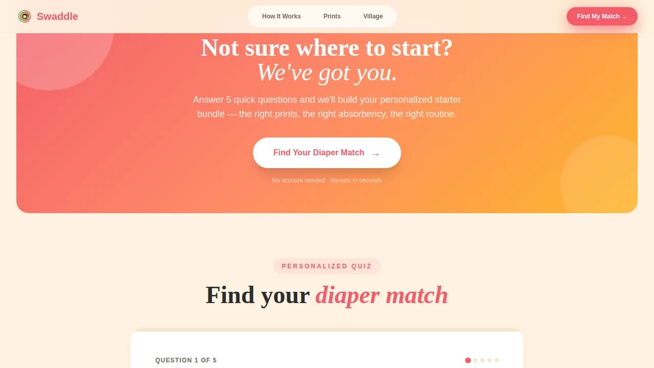 Swaddle — Perfect Cloth Diaper Landing Page Template