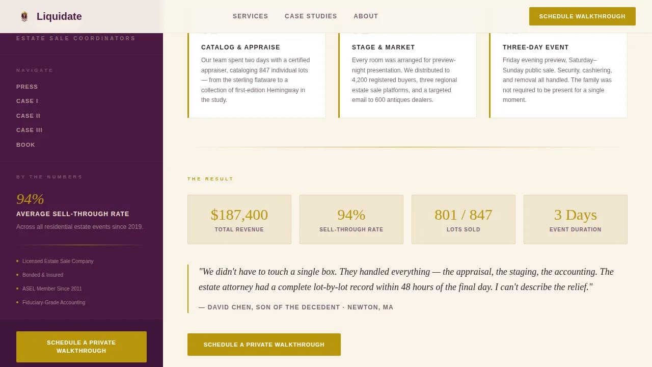 Curator — Premium Estate Liquidation Landing Page Template