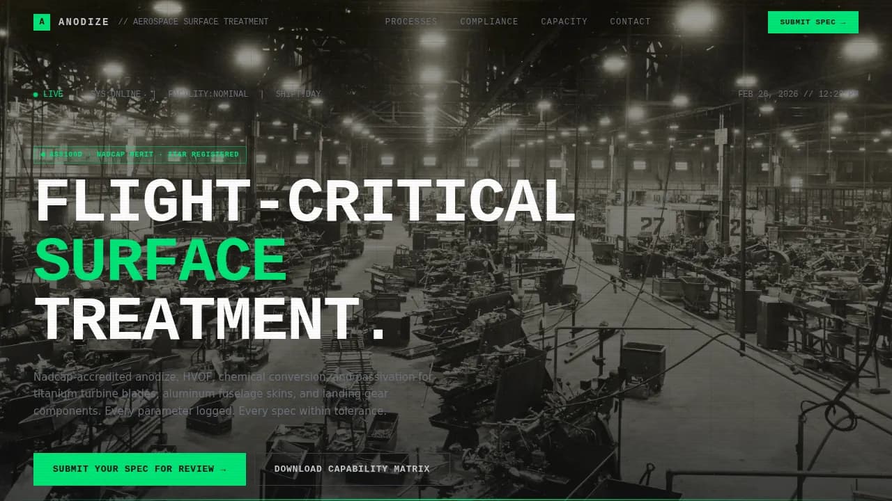 Aerospace Surface Treatment & Finishing Vendor Website Template