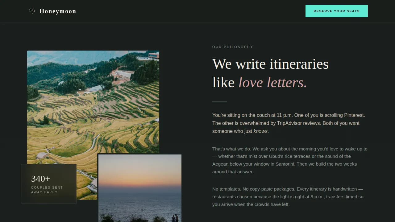 Escape — Romantic Couples Planning Landing Page Template