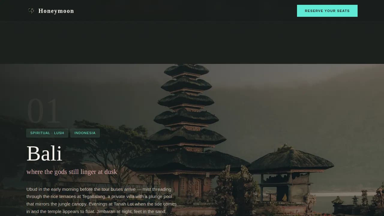 Escape — Romantic Couples Planning Landing Page Template