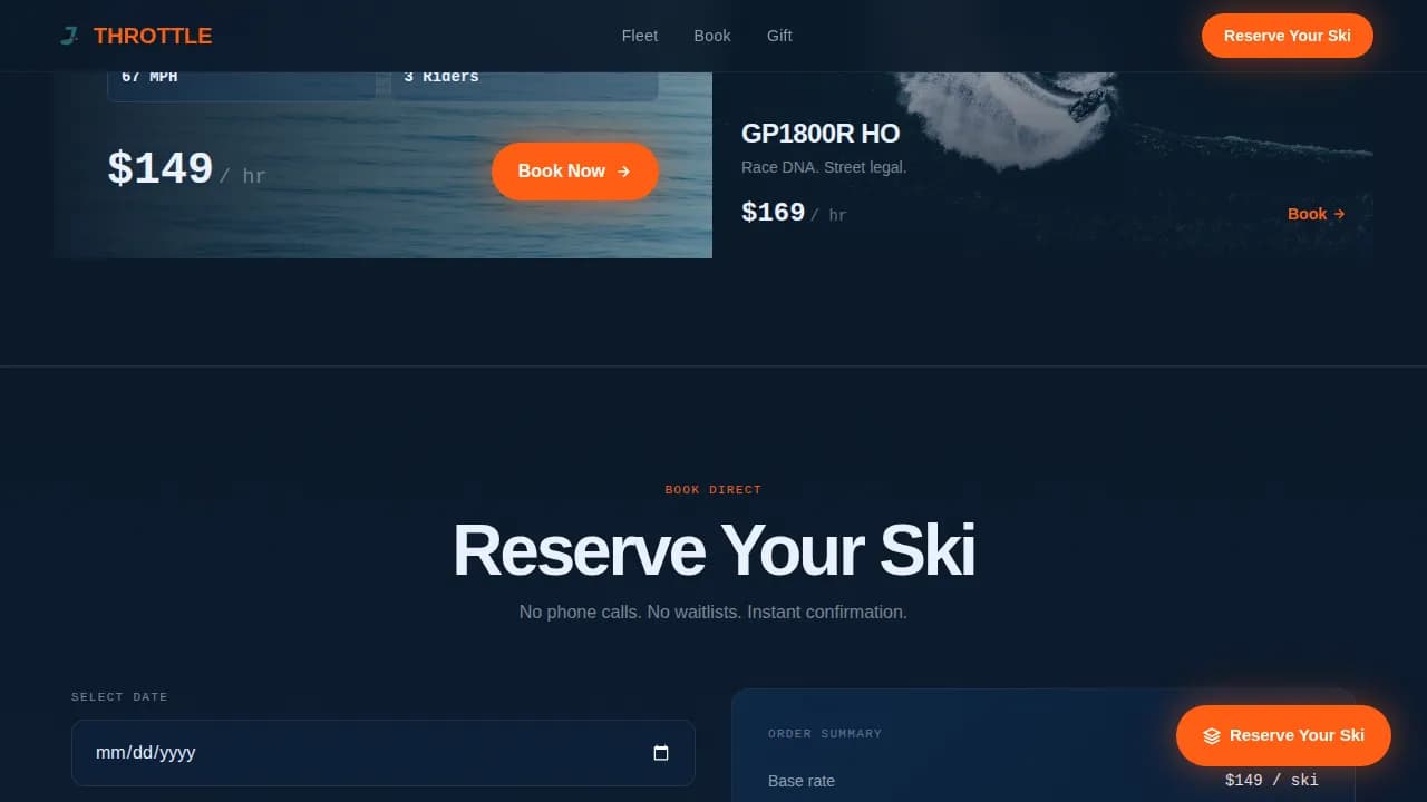 Turbo — Premium Watercraft Rental Landing Page Template