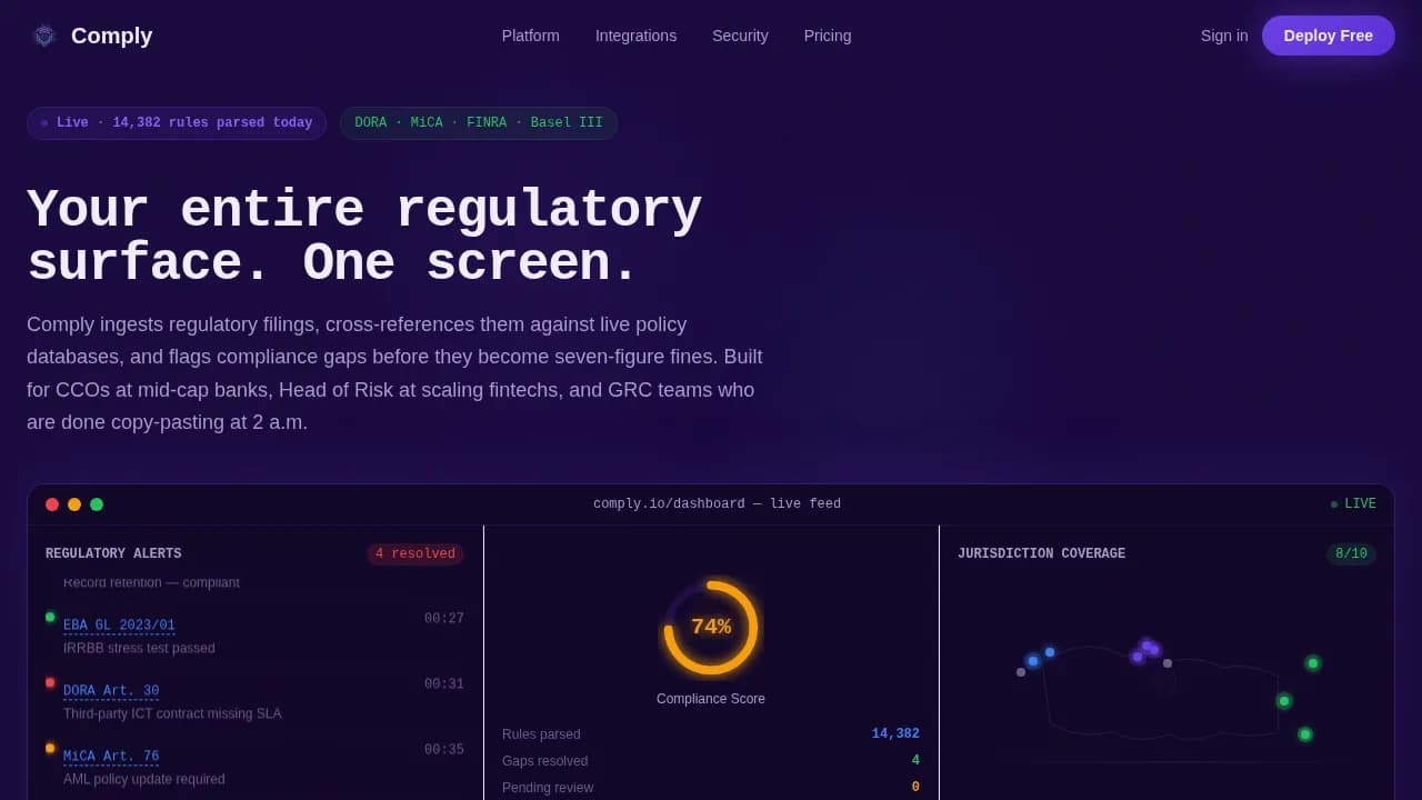 RegTech Startup Privacy Policy Website Template