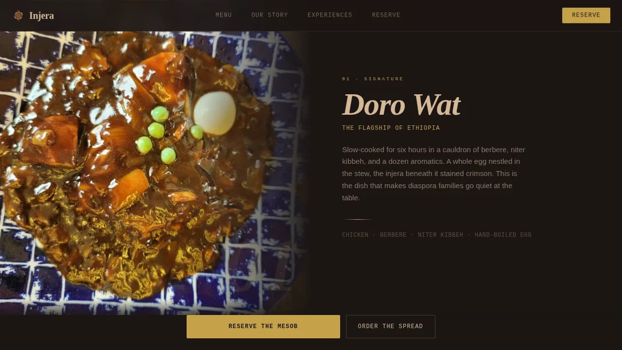 Injera — Communal Restaurant Landing Page Template