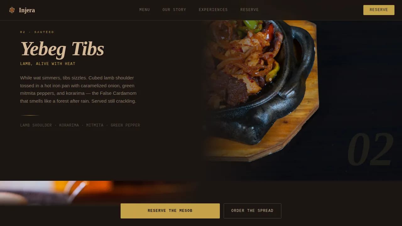 Injera — Communal Restaurant Landing Page Template