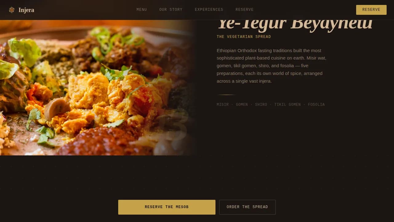 Injera — Communal Restaurant Landing Page Template