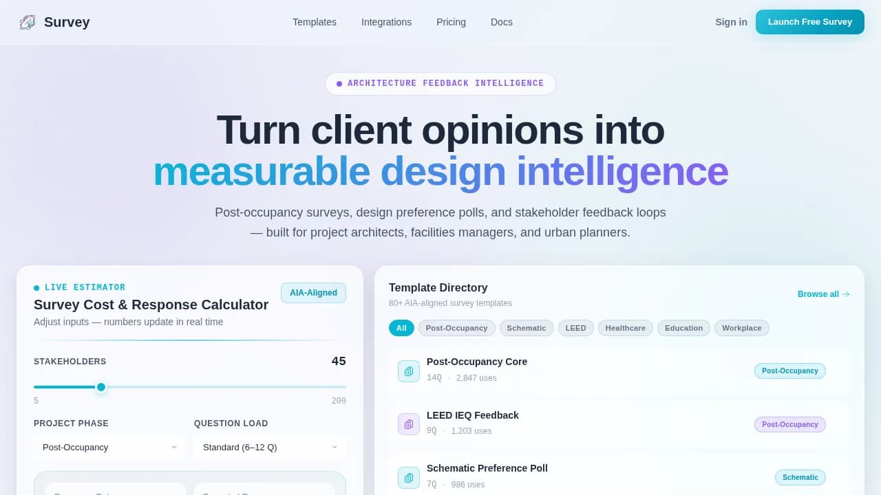 Advanced Architecture Firm Software Cost Estimator Website Template