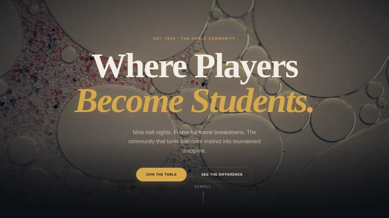Chalk — Competitive Billiards Community Landing Page Template