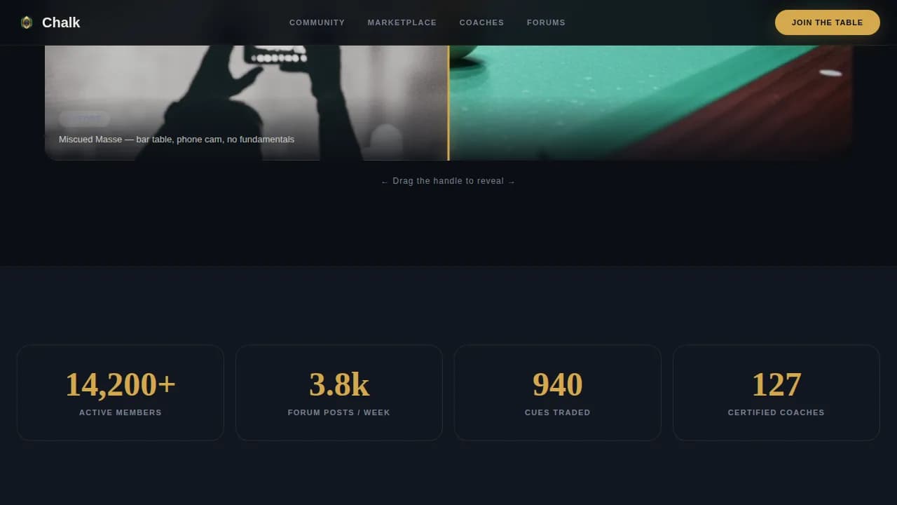 Chalk — Competitive Billiards Community Landing Page Template