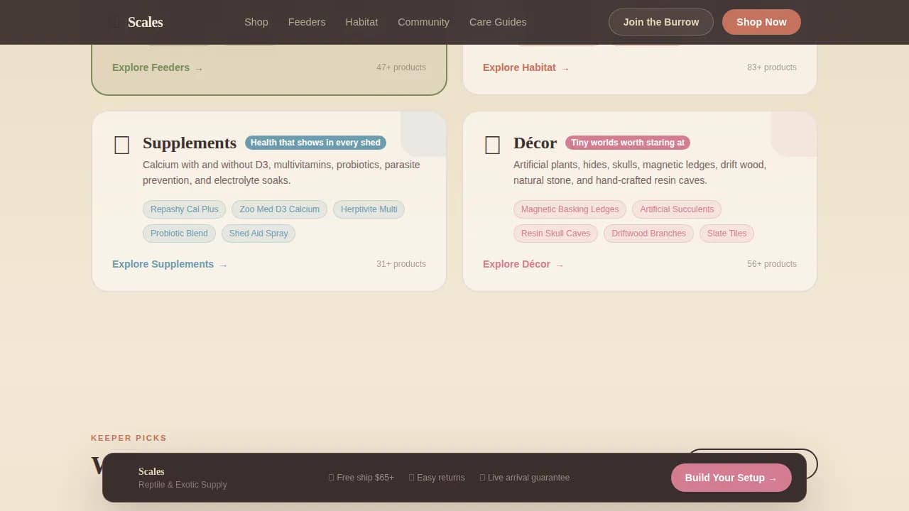 Scales — Premium Reptile Supply Landing Page Template