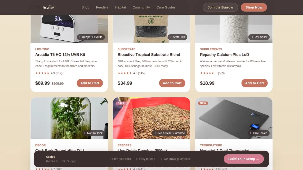Scales — Premium Reptile Supply Landing Page Template