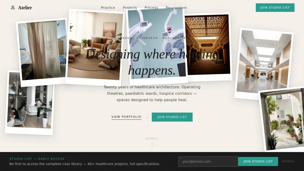 Studio — Renowned Healthcare Architect Landing Page Template