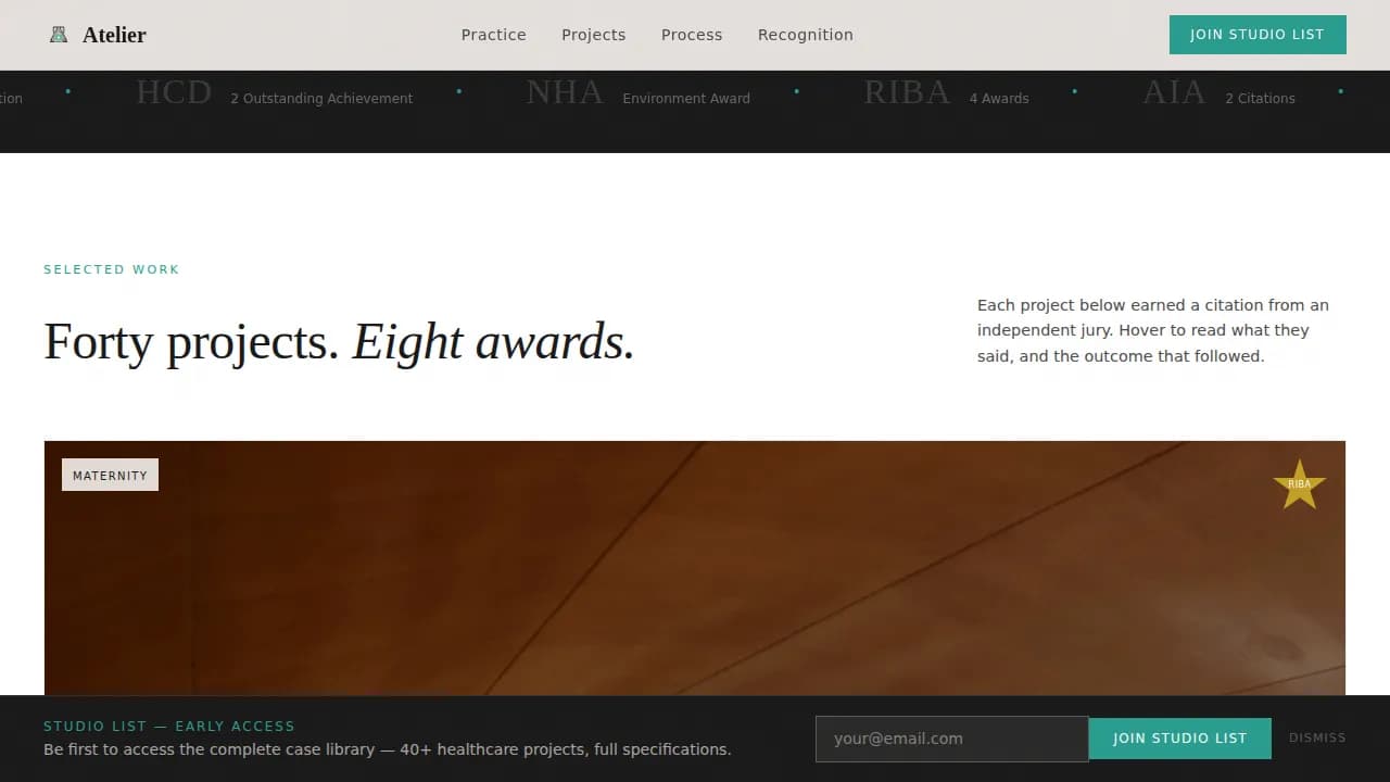 Studio — Renowned Healthcare Architect Landing Page Template