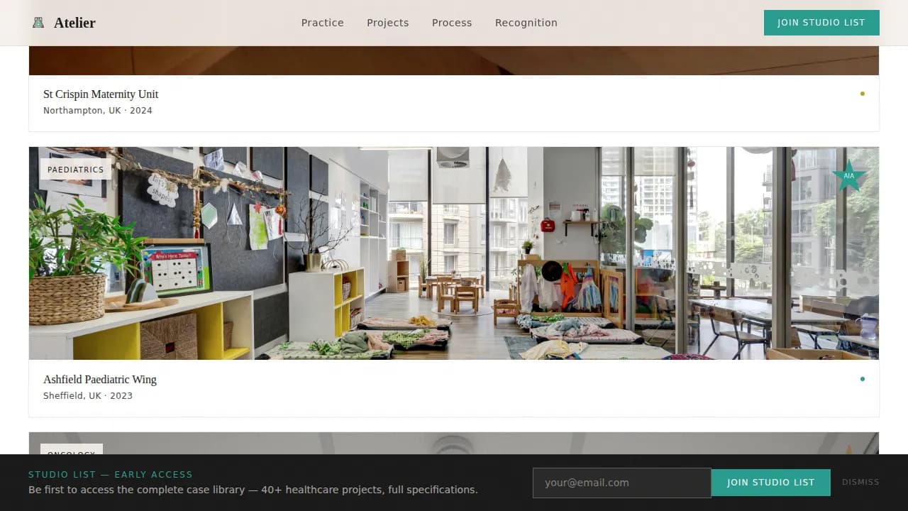 Studio — Renowned Healthcare Architect Landing Page Template