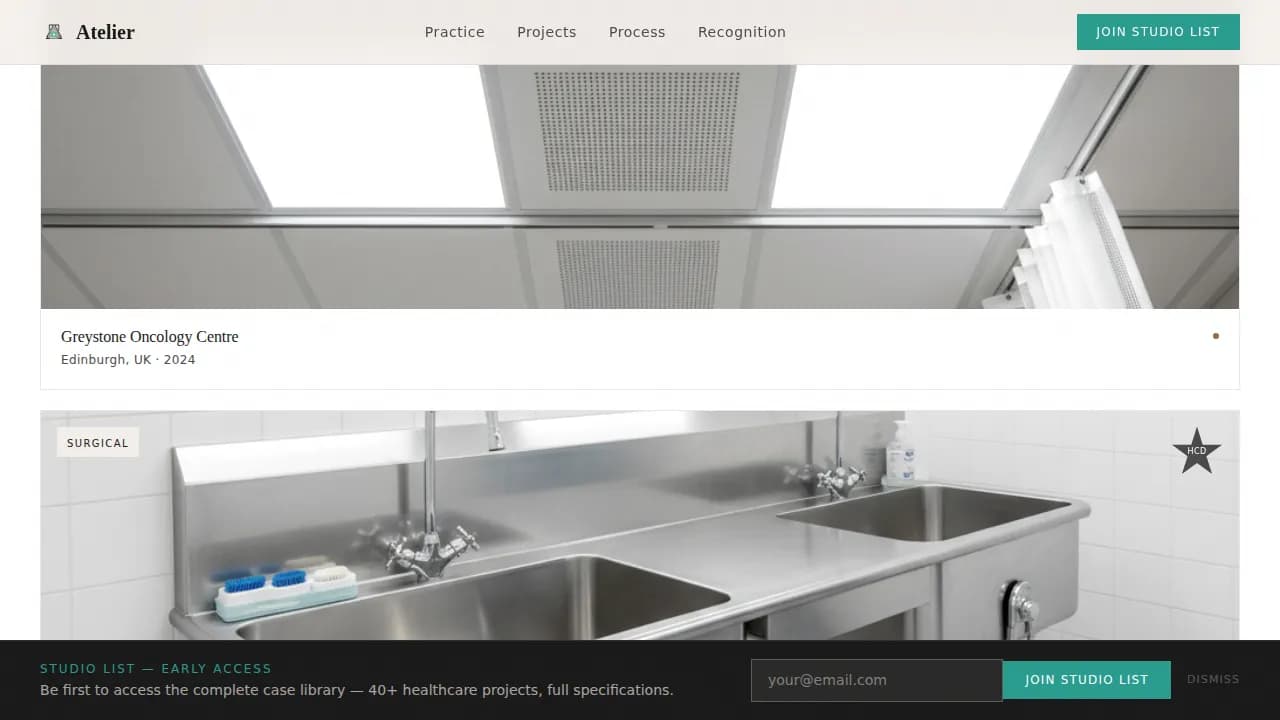 Studio — Renowned Healthcare Architect Landing Page Template